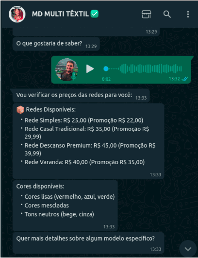 Exemplo de conversa com o agente da Go Perícias